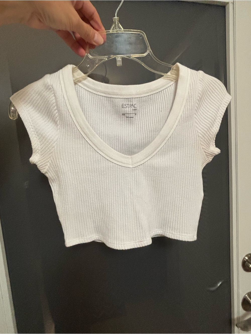 White Ribbed V-Neck Crop Tee